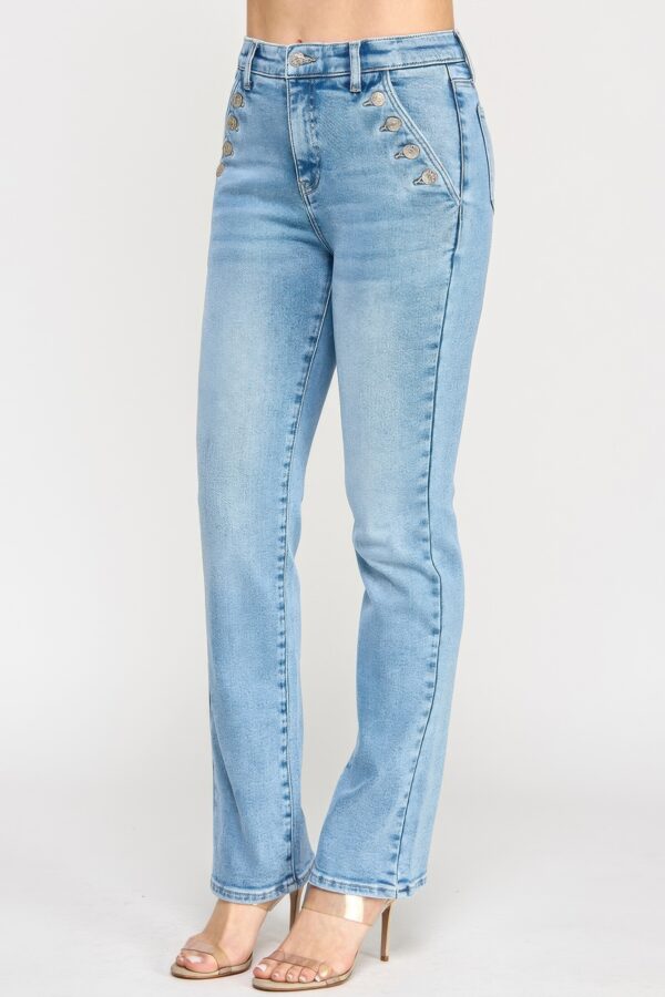 High-Rise Straight Jeans with Buttoned Pocket