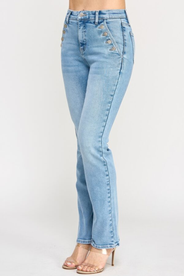 High-Rise Straight Jeans with Buttoned Pocket
