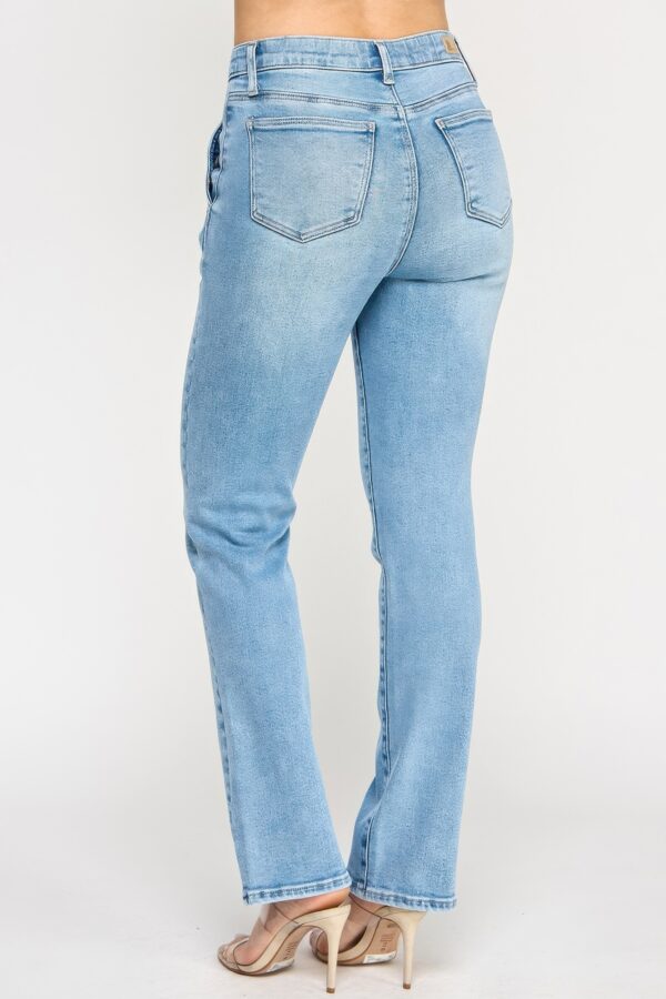 High-Rise Straight Jeans with Buttoned Pocket