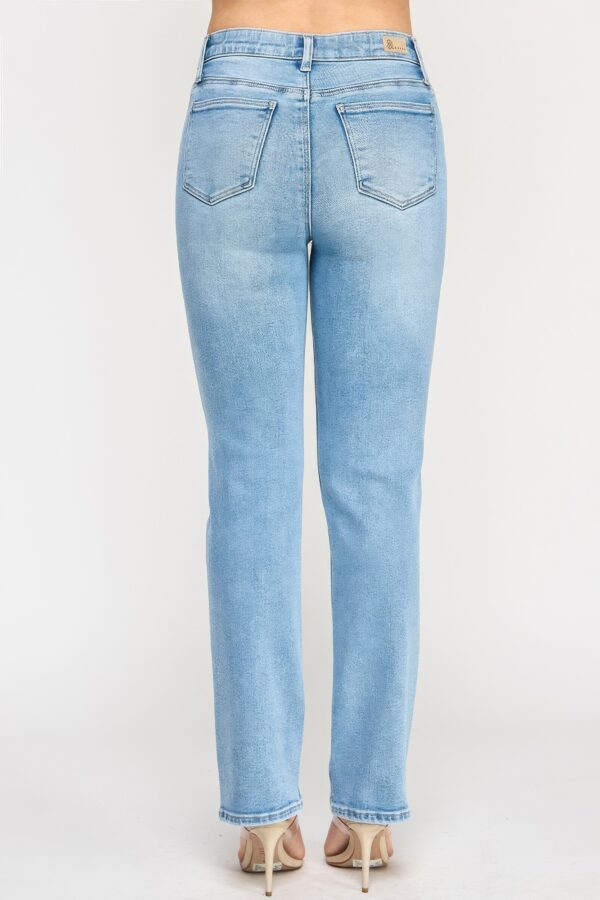 High-Rise Straight Jeans with Buttoned Pocket
