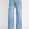 High-Rise Dad Jeans with Fringe Waistband