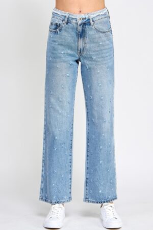 High-Rise Dad Jeans with Fringe Waistband