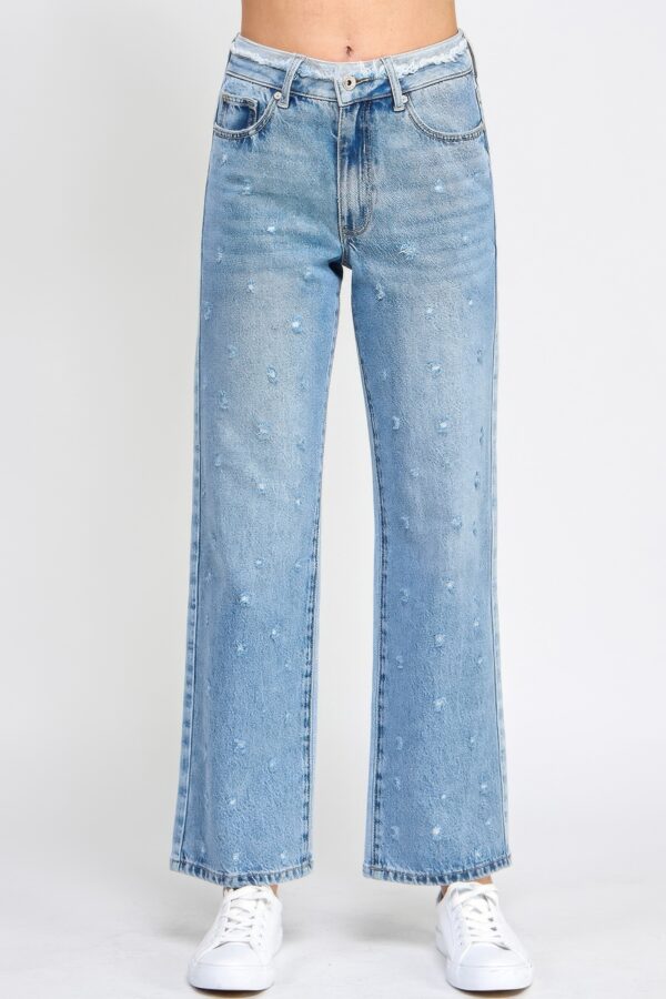 High-Rise Dad Jeans with Fringe Waistband