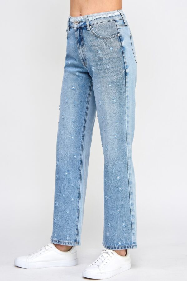High-Rise Dad Jeans with Fringe Waistband
