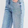 High-Rise Dad Jeans with Fringe Waistband