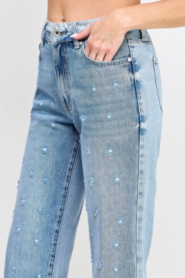 High-Rise Dad Jeans with Fringe Waistband