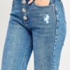 High-Rise Dad Jeans with Fringe Waistband