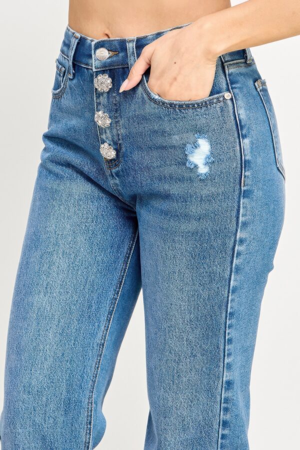 High-Rise Dad Jeans with Fringe Waistband
