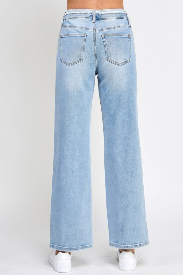 High-Rise Dad Jeans with Fringe Waistband