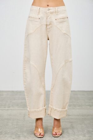 High-Rise Western-Print Barrel-Leg Jeans