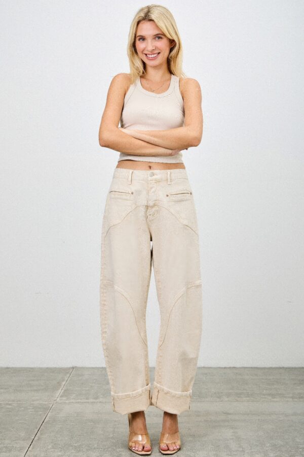 High-Rise Western-Print Barrel-Leg Jeans