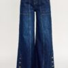 High-Rise Wide-Leg Jeans with Button Side Slits