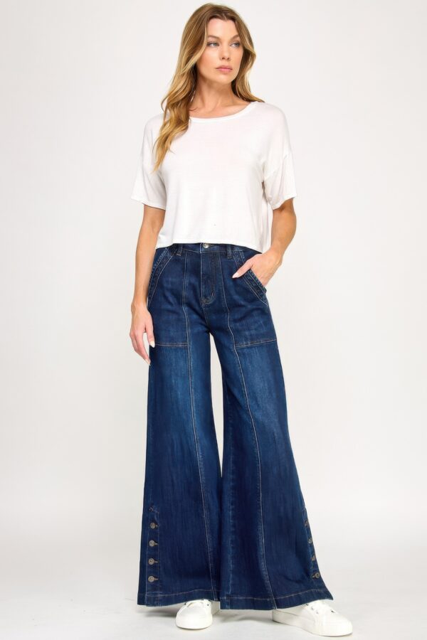 High-Rise Wide-Leg Jeans with Button Side Slits