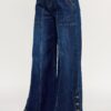 High-Rise Wide-Leg Jeans with Button Side Slits
