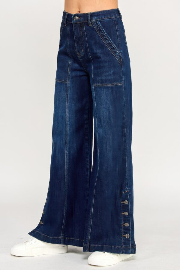 High-Rise Wide-Leg Jeans with Button Side Slits