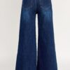 High-Rise Wide-Leg Jeans with Button Side Slits