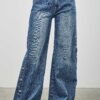 High-Rise Wide-Leg Jeans with Snap Side Buttons