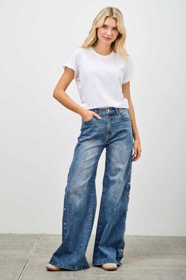 High-Rise Wide-Leg Jeans with Snap Side Buttons