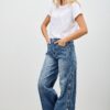 High-Rise Wide-Leg Jeans with Snap Side Buttons