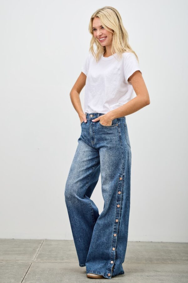 High-Rise Wide-Leg Jeans with Snap Side Buttons