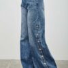 High-Rise Wide-Leg Jeans with Snap Side Buttons