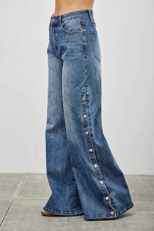 High-Rise Wide-Leg Jeans with Snap Side Buttons