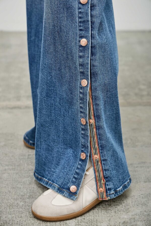 High-Rise Wide-Leg Jeans with Snap Side Buttons