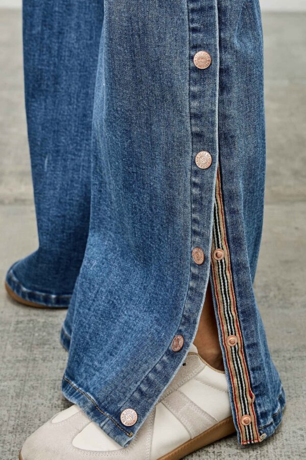 High-Rise Wide-Leg Jeans with Snap Side Buttons