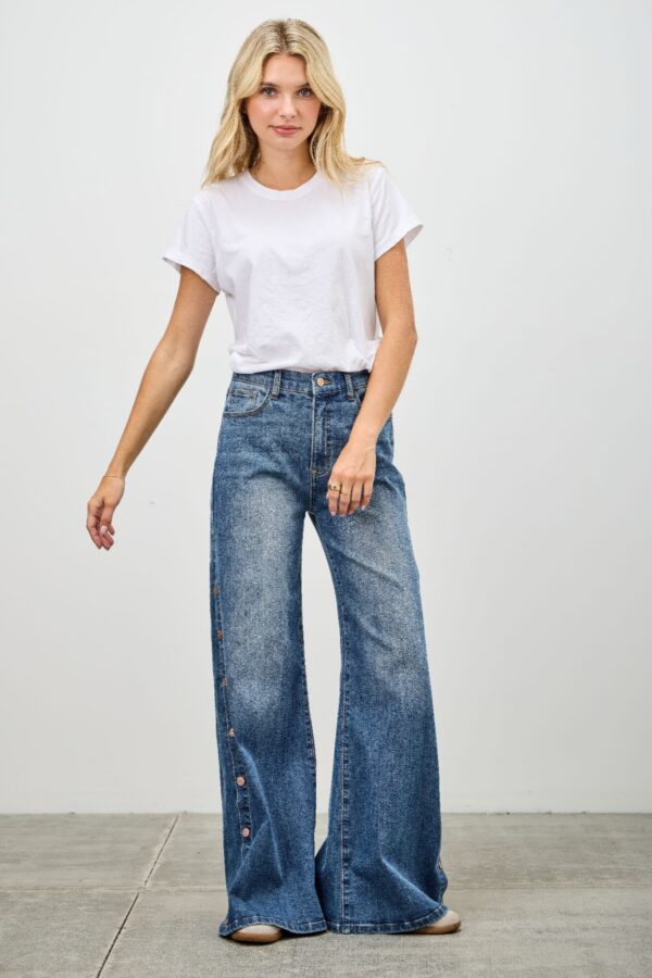 High-Rise Wide-Leg Jeans with Snap Side Buttons