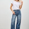 High-Rise Wide-Leg Jeans with Snap Side Buttons
