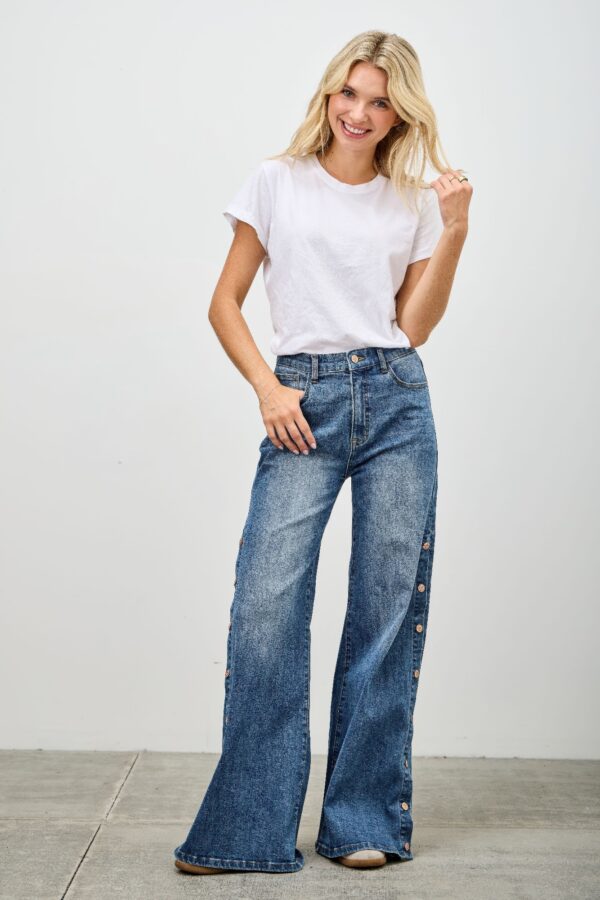 High-Rise Wide-Leg Jeans with Snap Side Buttons