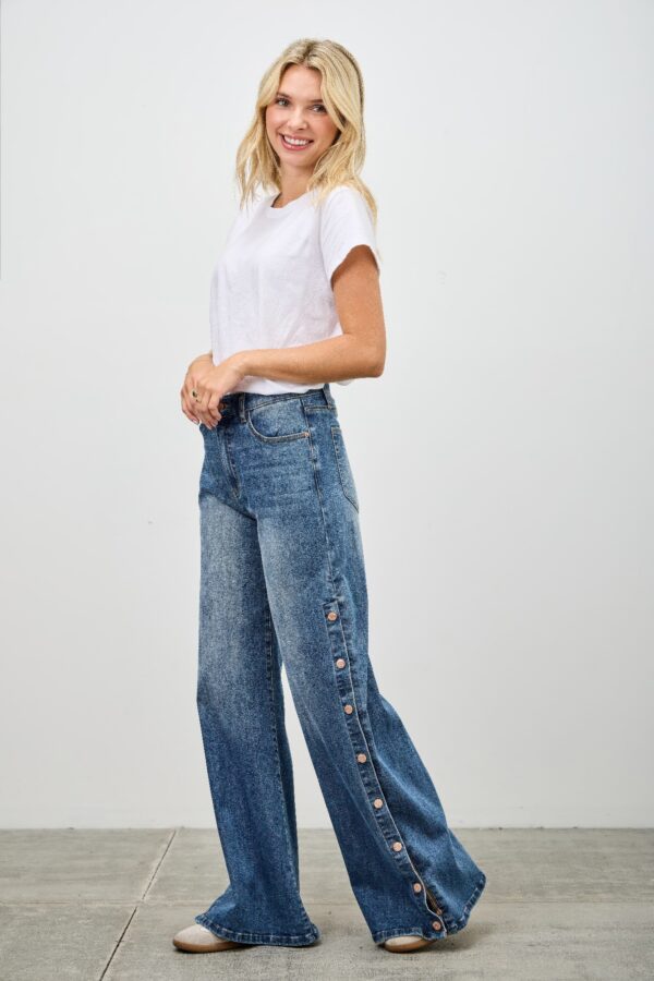 High-Rise Wide-Leg Jeans with Snap Side Buttons