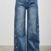 High-Rise Wide-Leg Jeans with Snap Side Buttons