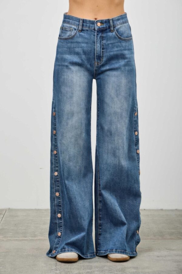 High-Rise Wide-Leg Jeans with Snap Side Buttons
