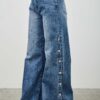High-Rise Wide-Leg Jeans with Snap Side Buttons