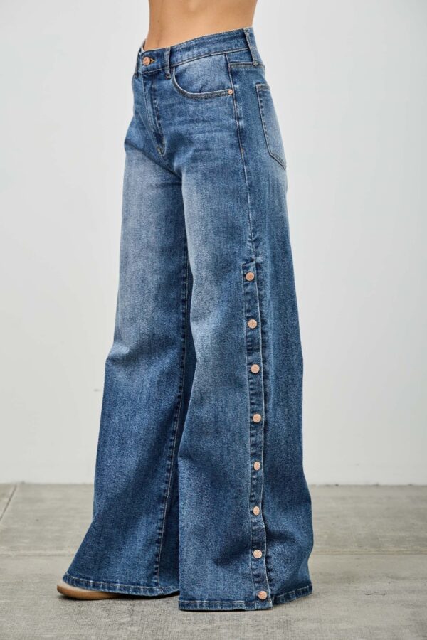 High-Rise Wide-Leg Jeans with Snap Side Buttons