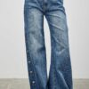 High-Rise Wide-Leg Jeans with Snap Side Buttons