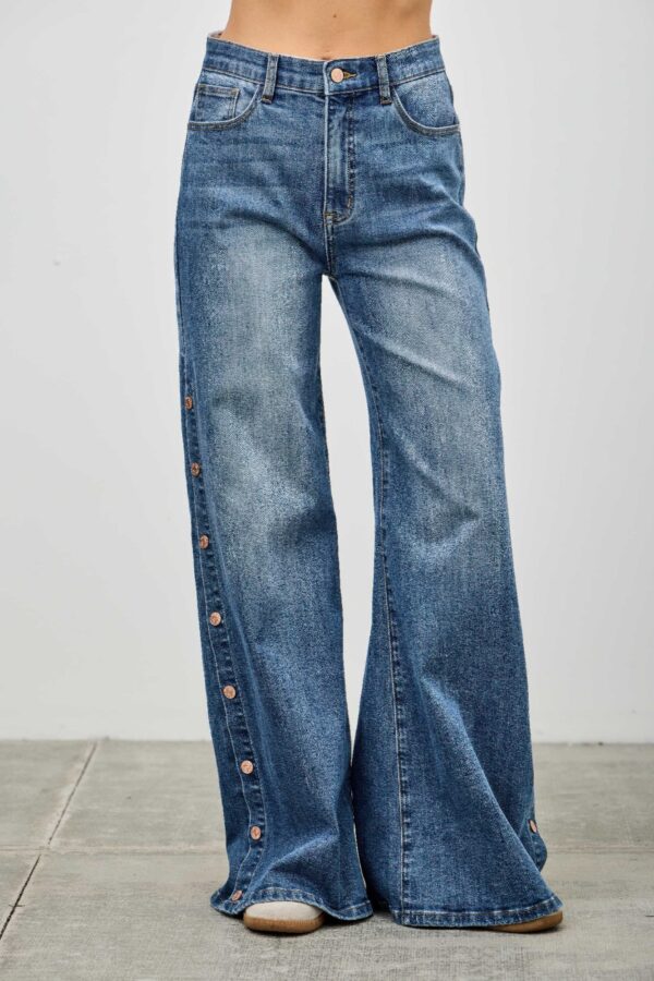 High-Rise Wide-Leg Jeans with Snap Side Buttons