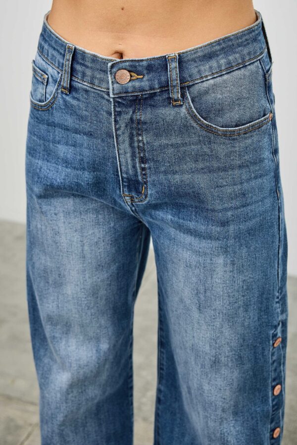 High-Rise Wide-Leg Jeans with Snap Side Buttons