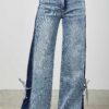 High-Rise Contrast Wide-Leg Jeans with Ribbon Tie