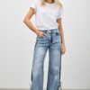 High-Rise Contrast Wide-Leg Jeans with Ribbon Tie