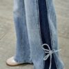 High-Rise Contrast Wide-Leg Jeans with Ribbon Tie