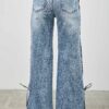 High-Rise Contrast Wide-Leg Jeans with Ribbon Tie