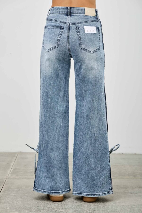 High-Rise Contrast Wide-Leg Jeans with Ribbon Tie