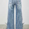High-Rise Contrast Wide-Leg Jeans with Ribbon Tie