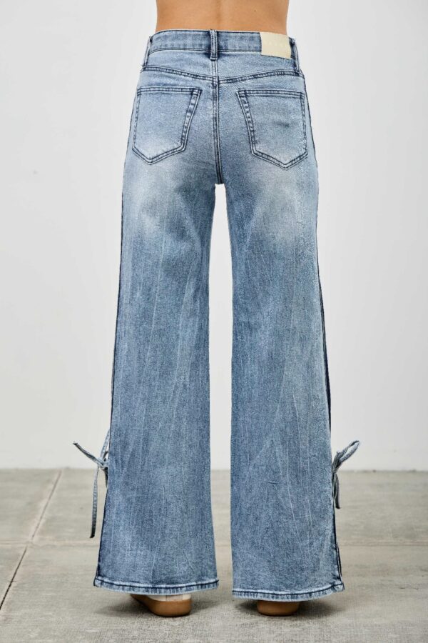 High-Rise Contrast Wide-Leg Jeans with Ribbon Tie