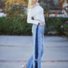 High-Rise Contrast Wide-Leg Jeans with Ribbon Tie