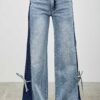 High-Rise Contrast Wide-Leg Jeans with Ribbon Tie