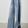 High-Rise Contrast Wide-Leg Jeans with Ribbon Tie