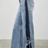 High-Rise Contrast Wide-Leg Jeans with Ribbon Tie